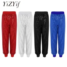 Yizyif Frauen Hip Hop Hosen Glitter Pailletten Hiphop Tanz Kostüm Leistung Shinny Bloomers Hosen Clubwear Harem Hosen Frauen