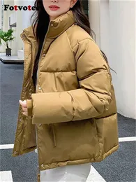 Trench da donna Fotvotee Solid Parka per donna 2024 Autunno Inverno Casual Chic Addensare Giacca calda Moda Colletto alla coreana Cerniera verso il basso