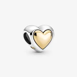 100% 925 Sterling Silver Domed Golden Heart Charm Fit Original European Charms Bracelet Fashion Jewelry Accessories244a