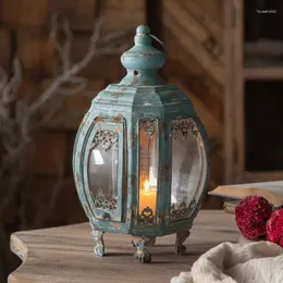 حاملي الشموع الزجاجية الزجاجية الزجاجية الشموع Candlestick Portable Pendant قلادة تزيين Retro Style Ironwork Pograph