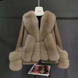 2023 New Fox Hair Large Collar Spliced Sheepskin And Integrated Women's Fur Coat, Medium To Long, Young Style 222140