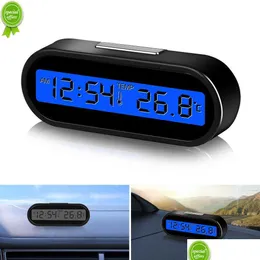 Altri ricambi auto Nuova auto Mini orologio elettronico Termometro 2 in 1 Orologi da cruscotto Luminoso Display digitale nero Styling Accesso Dhzce