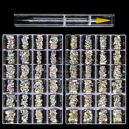 Nail Rhinestone Set 480pcs/Box With One PC Dot Pen Crystals AB DIY Rhinestones Gold Bottom Glass Stones For Nail Art Accessories 240301