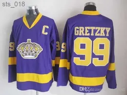 Фанатские топы Хоккейные майки Factory Outlet Mens Los Angeles Kings Wayne Gretzky Черный Фиолетовый Белый Желтый 100% сшитый дешевый хоккейный трикотаж лучшего качестваH240309
