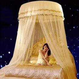 Romantisk myggnät Princess Insekt Net Hung Dome Bed Canopies Vuxna Netting Spetsar Rund Mygggardiner för dubbelsäng238r