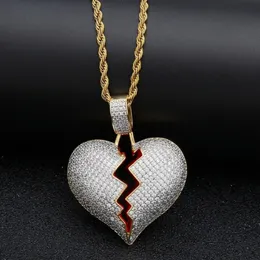 Solid Broken Heart Pendant Necklace For Mens Womens Fashion Personality Hip Hop Necklaces Couple Jewelry278p