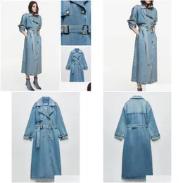 Trench da donna Donna Primavera Autunno Casual Lungo Cappotto di jeans Giacca a vento Elegante Cappotto Drop Delivery Abbigliamento Donna Dhtwx