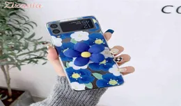Mode söt retro oljemålning blå blommor med hållare telefonfodral för Samsung Galaxy Z flip 3 personlighetschocktäckning Ny A3464528
