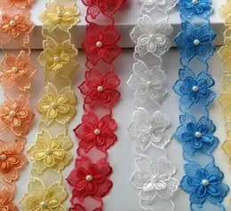 15362 Pearl Flower Soluble Organza Lace Trim Sticking Wedding broderad DIY Handgjorda lapptäcke Ribbon Syförsörjning Craft1770680