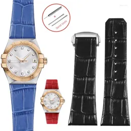 مشاهدة حزام جلدي Castave Interface Bumptuity Omega Constellation Double Eagle Series قابلة للطي Cowhide Watchband 23mm