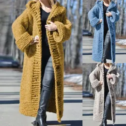 Жилеты женские зимние пуговицы плетеный вязаный кардиган с длинным рукавом с капюшоном вязаный свитер средней длины пальто женская верхняя одежда Veste Одежда