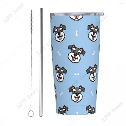 Tumblers bonito schnauzer cão 20 oz tumbler animal vácuo isolado caneca de café de viagem com tampa e palha de aço inoxidável smoothie canecas de chá