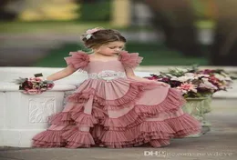 Mangas tapadas Flor Girls Dresses for Weddings Triered Kids Vestais de baile Lace Girls Primeira Comunhão Sagrada Dress8078140