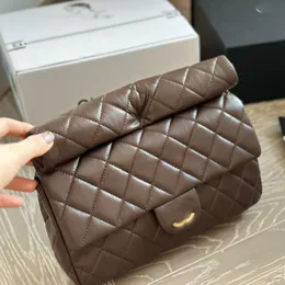 CF Lambskin 핸드 롤백 디자이너 여성 어깨 가방 25cm 가죽 다이아몬드 골드 하드웨어 메탈릭 클래스 럭셔리 핸드백 마텔라스 체인 크로스 바디 백 메이크업 Sacoche