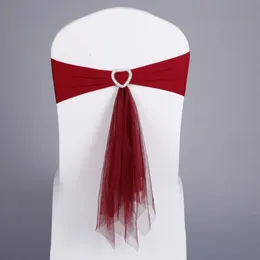 Czerwony biały niebieski odcinek Lycra krzesło zespół serdeczny z muślinowymi szarfami na przyjęcie weselne Dekoracja Bankietu244i