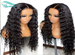 Bythair onda profunda sem cola frente do laço perucas de cabelo humano para preto feminino cabelo virgem brasileiro laço completo com cabelo do bebê 6228162
