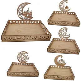 1PC木製Eid Mubarak Moon Star Tray for Ramadan Kareem Food Holder Table Decoration Al Adha Islamic Muslim Party Supplies 240301