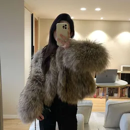 2024 Autumn/Winter New Double-Sided Encrypted Woven Raccoon Mesh Red Bathrobe Lazy Fur Coat For Women To Look Slim 658351