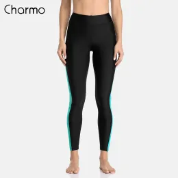 Capris Charmo Women High Waist Swimming Capris Pants Ladies Patchwork Swimwear Capris Pants Boardshort Sports Swimming Bottoms