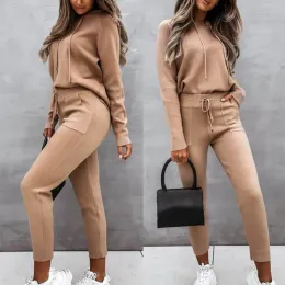 Sweatshirts Women Tracksuit Long Sleeve Warm Solid Color Pullover Hoodie Sweatpants Sport Outfit Jogger Set chandals mujer conjunto femenino