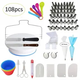 108 Piece Cake Decorating Supplies Turntable Piping Tip Munstycks baksida Set Diy Cake Baking Tool1238K