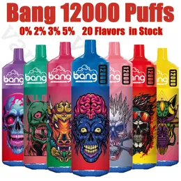 Bang 12000 Puffs Vape Einweg-E-Zigaretten-Puff 12k 0% 2% 3% 5% 20 ml vorgefüllte Pod-Mesh-Spule 650 mAh wiederaufladbare Batterie 20 Geschmacksrichtungen Vaper Pen Kostenloser Versand