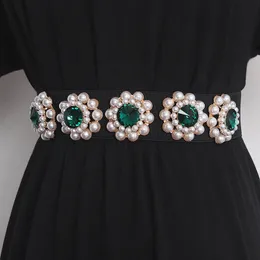 Luksusowy pasek w talii Pearl Pearl dla kobiet Elegancki bling kryształowy elastyczny opaska gorsetowa sukienka Koszula Cinture 240309
