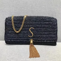 Yaz Raffias Straw Dokunma Kate Tassel Bag Lüks Çanta Kadın Tote Tatil Plajı Crossbody Tasarımcı Çanta Erkek Klasik Flebriyaj Omuz Baget Zarf Çantaları