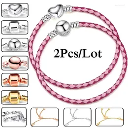 Braccialetti con ciondoli 2 Pz/lotto Due colori Rosa Catena In Pelle Fit Perline FAI DA TE Braccialetto di Marca Coppie Pulsera Gioielli Regali Per Le Donne Degli Uomini