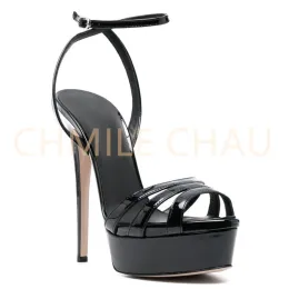 Klänningar chmile chau kvinnor nattklubb sandal ultra modeklänning sko superhög häl prom sandal läder plattform stor storlek pumpar 1chc30