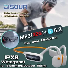 True Bone Conduktion Swimming hörlurar IPX8 Vattentät hörlur 32 GB MP3 -spelare Hifi Trådlös Bluetooth Cycling Sports Headset