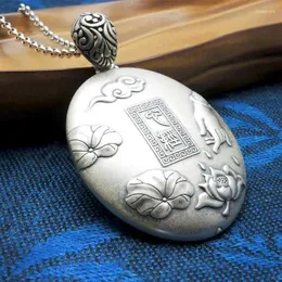 Ожерелья с подвесками, винтажное серебряное ожерелье с овальным сердцем и меридианом, Праджня Парамита Сутра, ювелирные изделия на удачу для мужчин и женщин