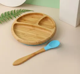 Food Grade Kids Utensils Bamboo Round Dish Baby Feeding Plates Children Giant Grass Dishes set With Nontoxic Silicone Suction And1179239