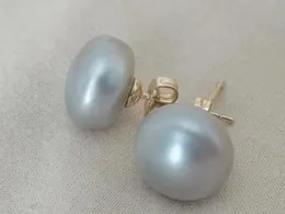 Stud Earrings Real Po 12-13mm Akoya Gray Pearl 14K Fine Jewelry