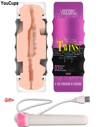 Youcups Vagina Anal Dual Channel Masturbation Cup Pocket Real Pussy Adult Toys For Men Male Masturbator For Man Sexo Hombre Y1902628390