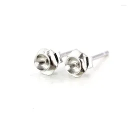 Stud Earrings 925 Sterling Silver Women Engagement Wedding 3-6mm Round Bead Pearl Semi Mount Fine Jewelry