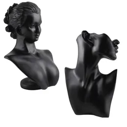 Material de resina preta elegante manequim feminino para moda colar pingente busto jóias display titular loja de jóias exibição 21111253j