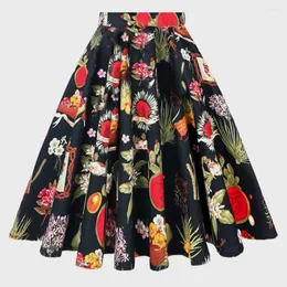 Kjolar 2024 sommar vintage rockabilly kjol pinup 50s 60s 40s casual runway knä längd skater kvinnor sexig stor swing bomull midi