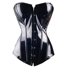 Camis Black PVC Steampunk Lace Up Back Sexy Body Bustier Overbust Corset Women Midje Trainer Corsets Plus Size SXXL