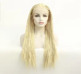 613 Blonde Box Плетеный синтетический парик спереди, имитация человеческих волос, кружево с фронтальной косой, прическа, парики 194236131770460