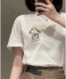 T-shirt da donna di marca 23 New Summer Yiwei T-shirt con cane ricamato a maniche corte allentata casual Top stile coppia semplice e versatile I3F6