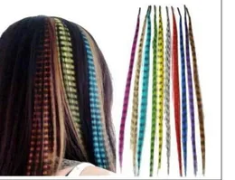 16 Inch Synthetic Grizzly Rooster Feather Hair Extension Feathers Extensions 500 strands500 beads 12463968697310