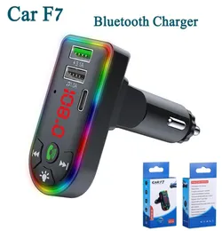 Carro F7 Carregador Bluetooth Transmissor FM Dual USB Carregamento Rápido Tipo C Portas PD Ajustáveis Luzes Atmosféricas Coloridas Handsfree Receptor de Áudio MP3 Player6608772