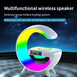 Small Multifunctional Wireless Fast Charger Bluetooth Speaker with White Noise Wake up RGB Night Light Smart Lamp LED Alarm Clock Desk Table Xmas Gift