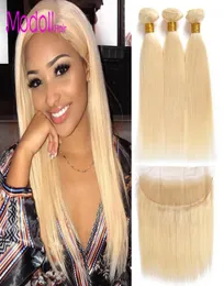 613 Bundles With Frontal Peruvian Virgin Hair Blonde 3 Bundles With Closure dhgate Remy Straight Human Hair Blonde Bundles With Fr2752018