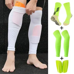 3 -bitar Set Football Equipment Anti Slip Sports Socks Elastic Leg Calf Sleeves Adult Kids Soccer Shinguard Protective Gear 240228