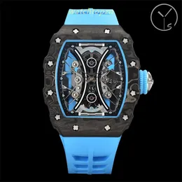 2024 YS Factory Men's Watch RM53-01アップグレードサイズ43x49x16mm Tourbillon Movement Scratch Resistant Sapphire Explosion-Proof Film Carbon Fiber Case Rubber Strap