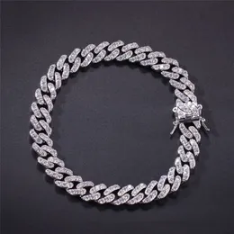 Hip Hop Micro Pave Zircão Cúbico Cubo Pedras Pulseira de Corrente Cubana Cor Prata Ouro 8mm 7 polegadas 8inches304J