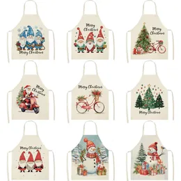 20 Home Christmas Apron Cotton Hemp Santa Claus Tree Tree Creative Kitchen anti Oil Stain Necking Neck 240227