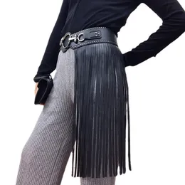 Women Long Tassel Waist Chain Faux Leather Body Belt with Alloy Buckle Girl Party Night Club Jewelry Belly Strap 240309
